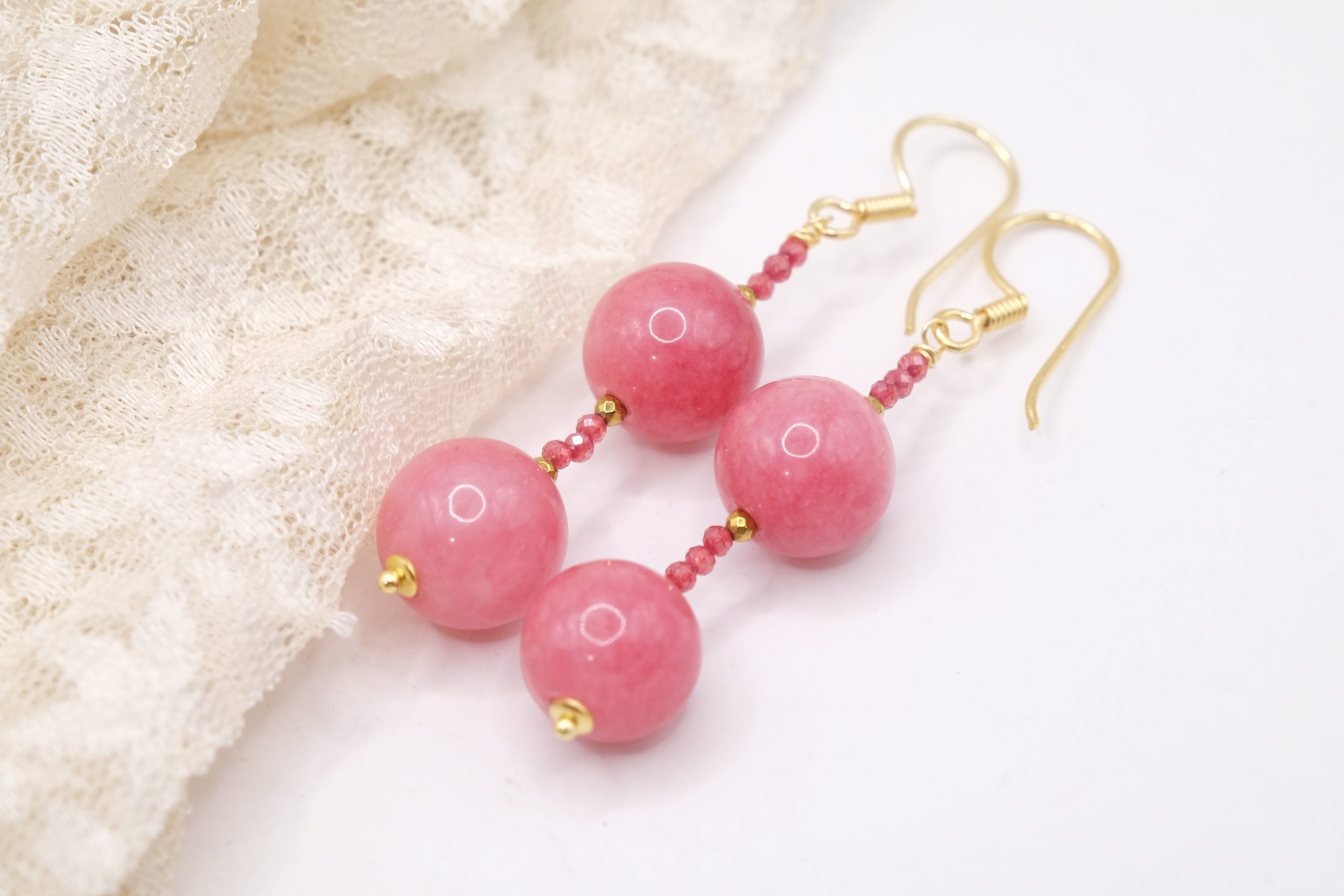 HANDMADE PINK JADE EARRINGS WITH ZIRCONIA AND BRASS (4)
