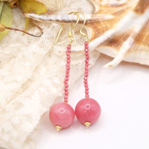 Orecchini Pendenti Giada Naturale Rosa Zirconi Rosa