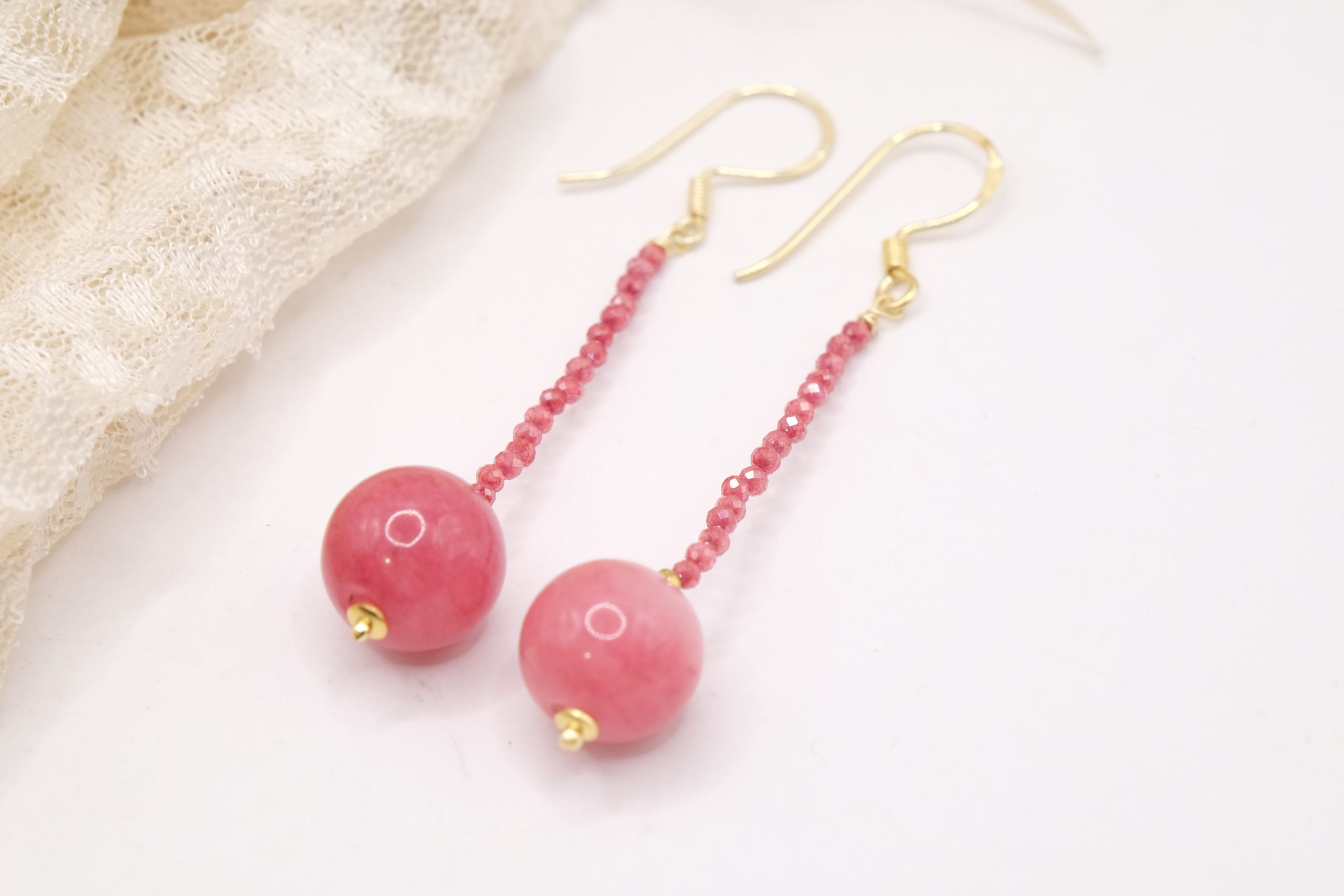 HANDMADE PINK JADE EARRINGS WITH PINK ZIRCONIA AND BRASS (4)