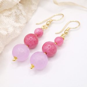 Orecchini Pendenti Giada Naturale Rosa Kunzite Ematite