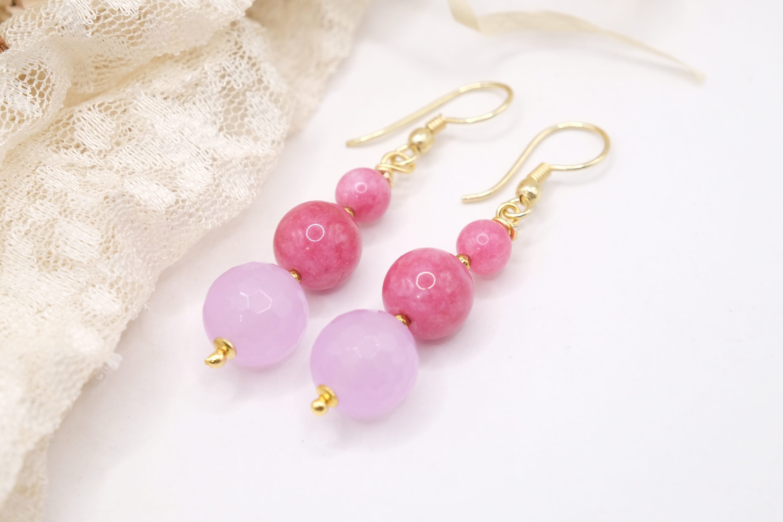 HANDMADE KUNZITE PINK JADE HEMATITE BRASS EARRINGS (4)
