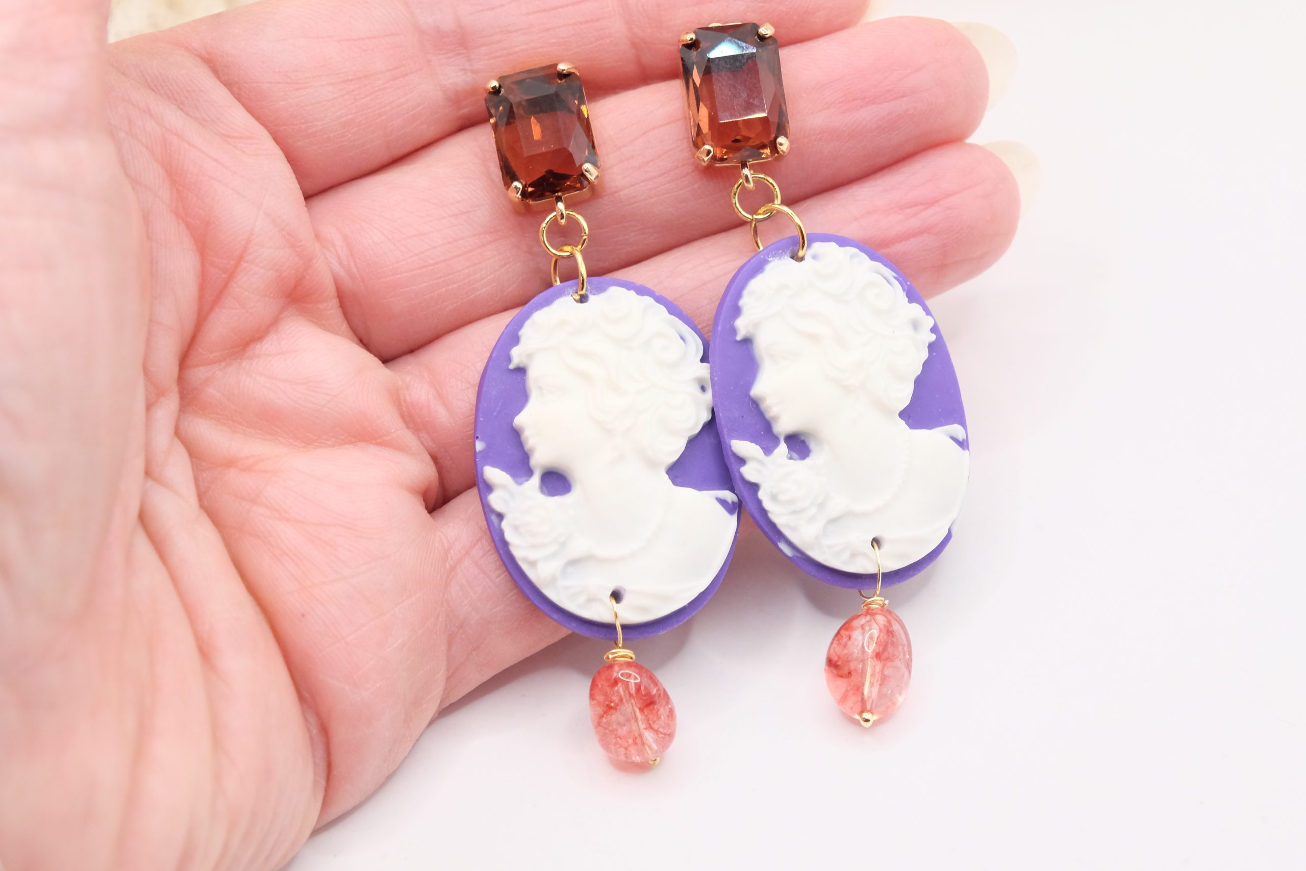 HANDMADE EARRINGS PURPLE RESIN TOURMALINE CRYSTALS (1)