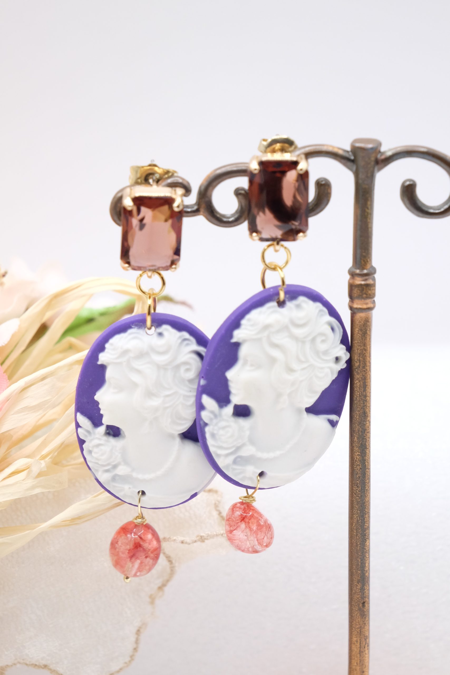 HANDMADE EARRINGS PURPLE RESIN TOURMALINE CRYSTALS (3)