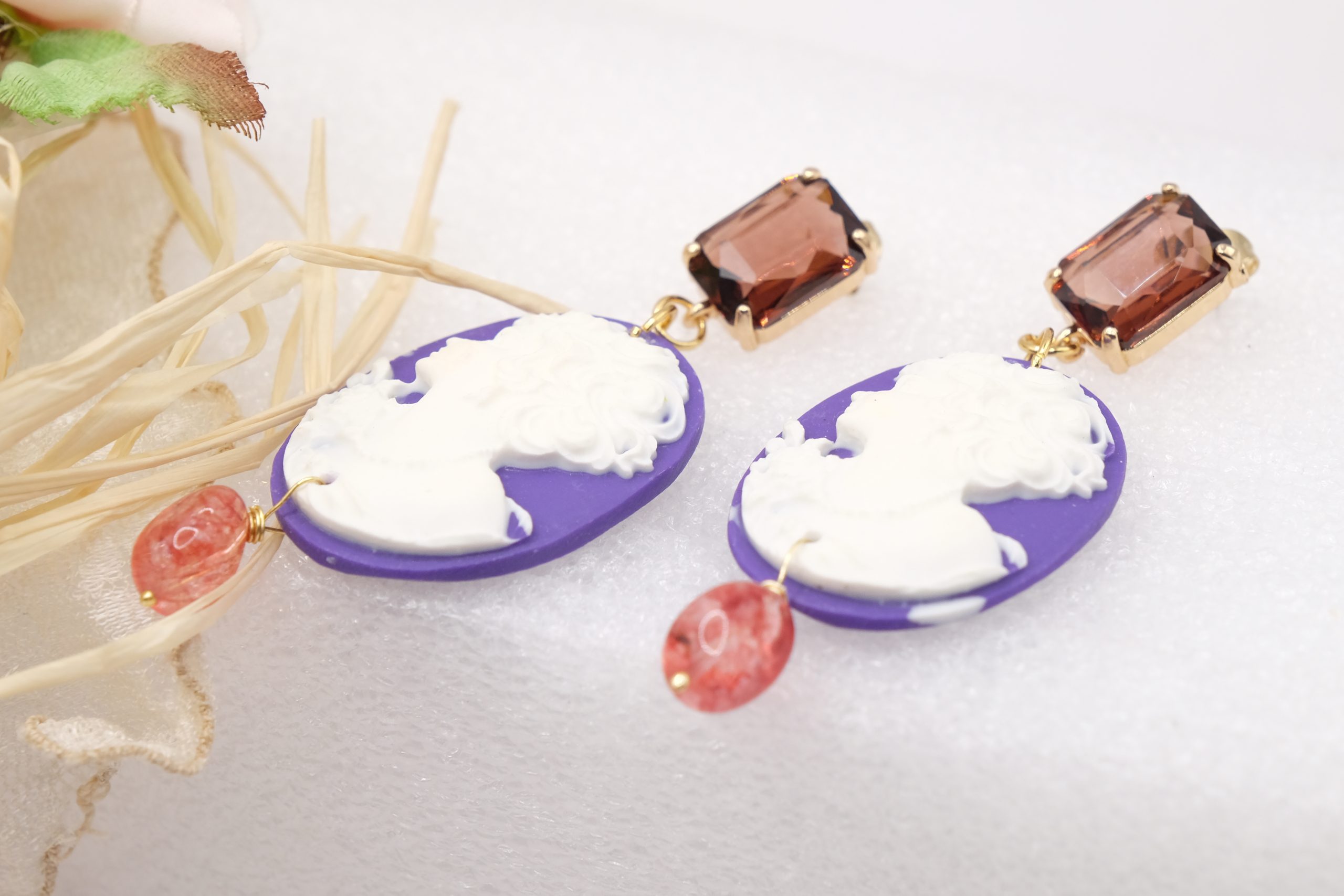 HANDMADE EARRINGS PURPLE RESIN TOURMALINE CRYSTALS (4)