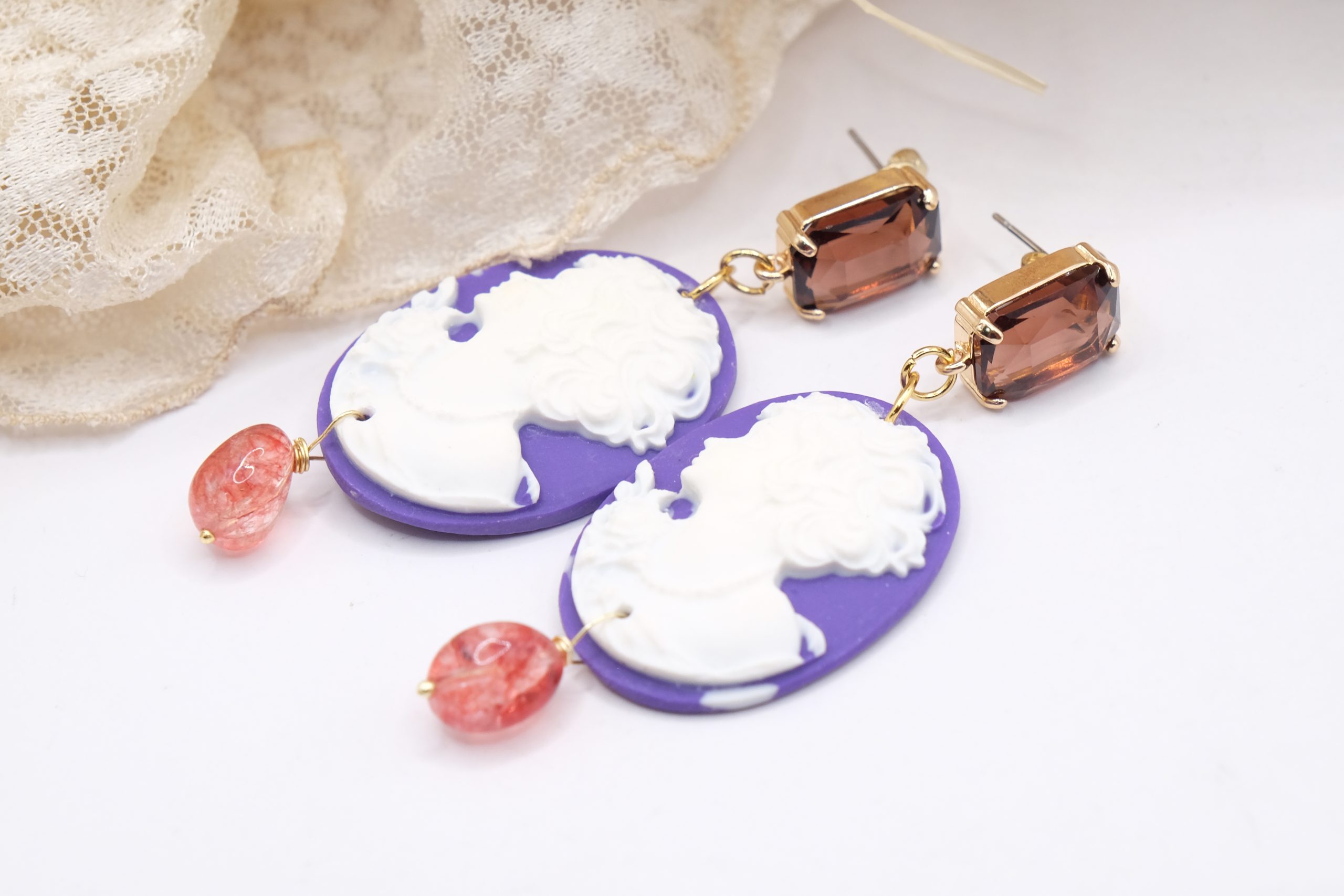 HANDMADE EARRINGS PURPLE RESIN TOURMALINE CRYSTALS (5)