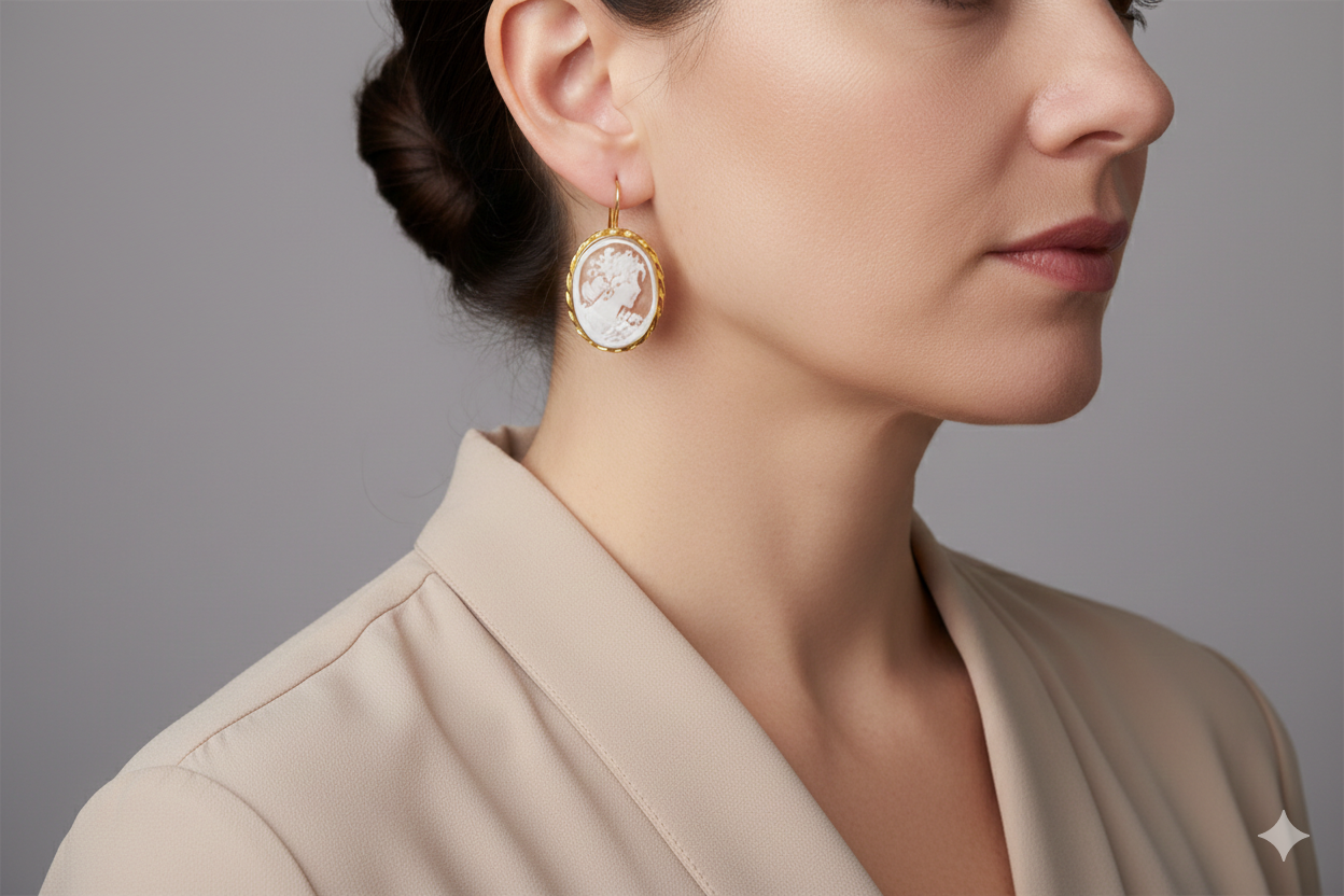 ORECCHINI CAMMEO DI TORRE DEL GRECO ARGENTO 925 PLACCATO ORO