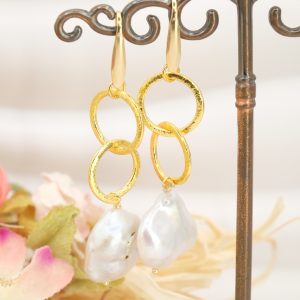 Orecchini Catena Ottone bagno oro perla naturale