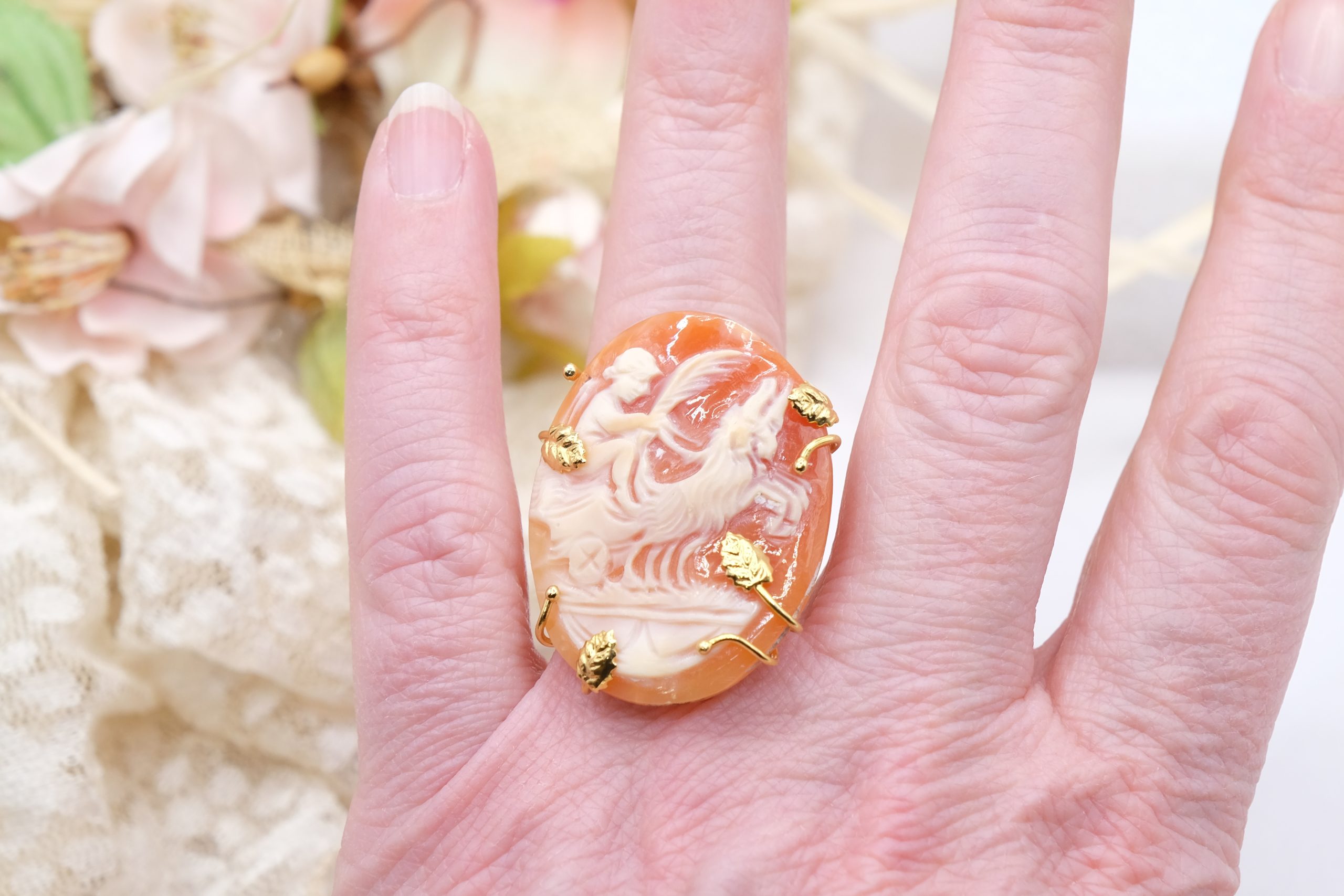 ANELLO CAMMEO DI TORRE DEL GRECO ARTIGIANALE ARGENTO 925 PLACCATO ORO TOP QUALITY ANGELO A CAVALLO (1)