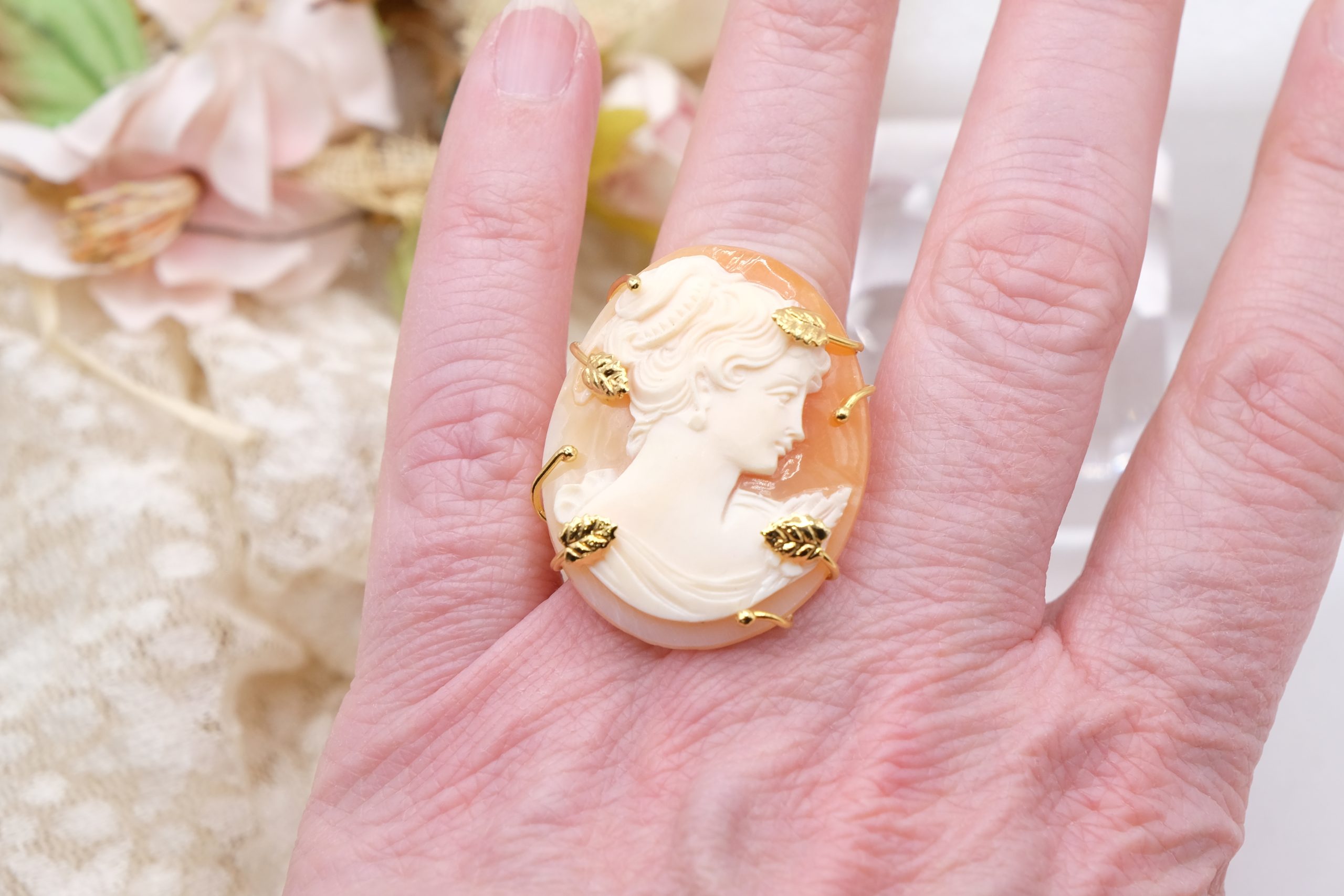 ANELLO CAMMEO DI TORRE DEL GRECO ARTIGIANALE ARGENTO 925 PLACCATO ORO TOP QUALITY B (3)