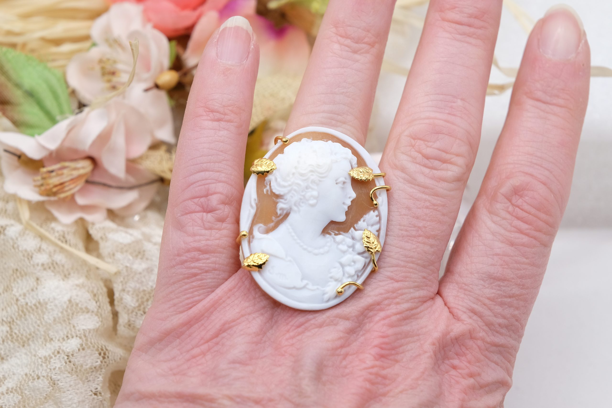 ANELLO CAMMEO DI TORRE DEL GRECO ARTIGIANALE ARGENTO 925 PLACCATO ORO TOP QUALITY C (1)