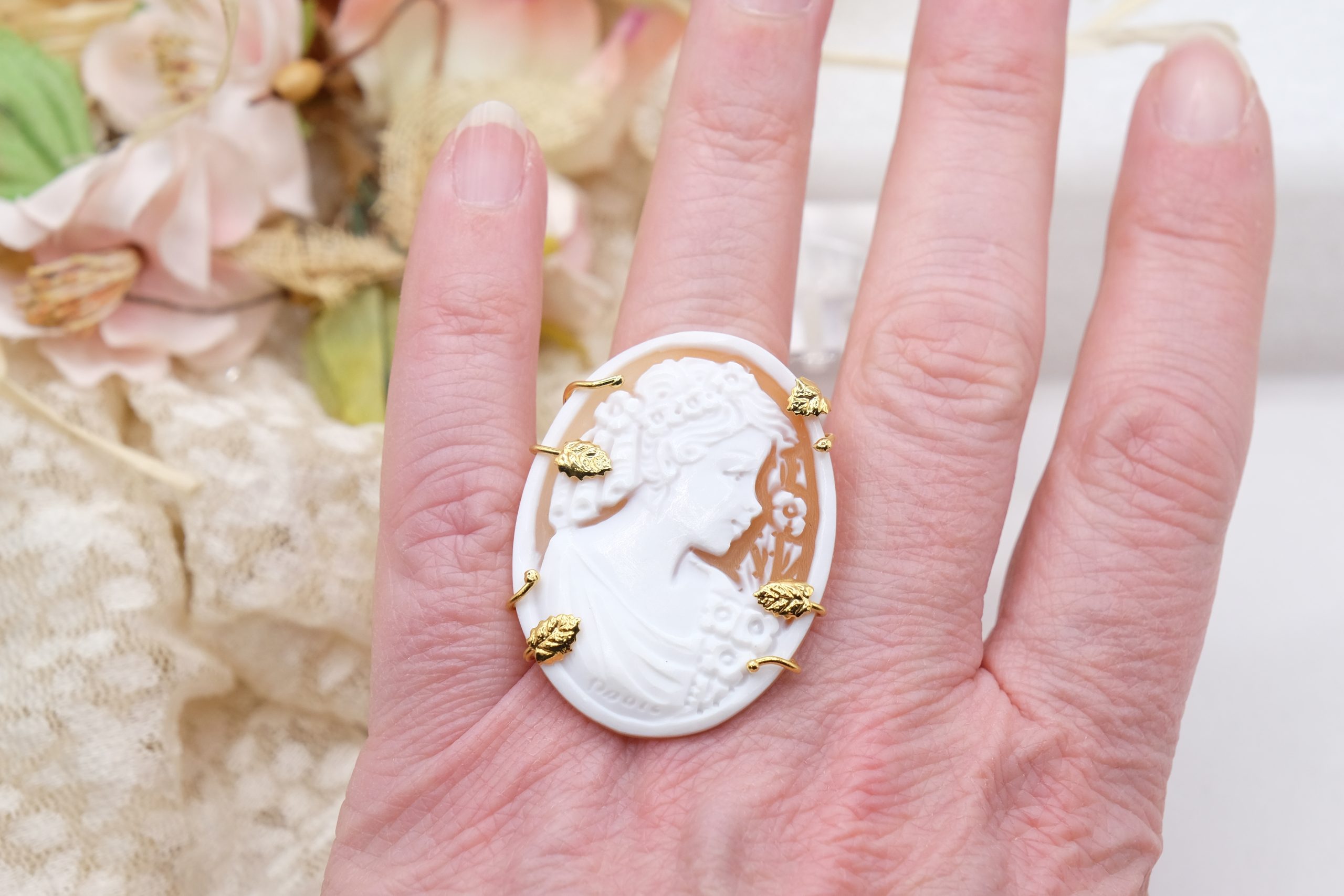 ANELLO CAMMEO DI TORRE DEL GRECO ARTIGIANALE ARGENTO 925 PLACCATO ORO TOP QUALITY D (1)