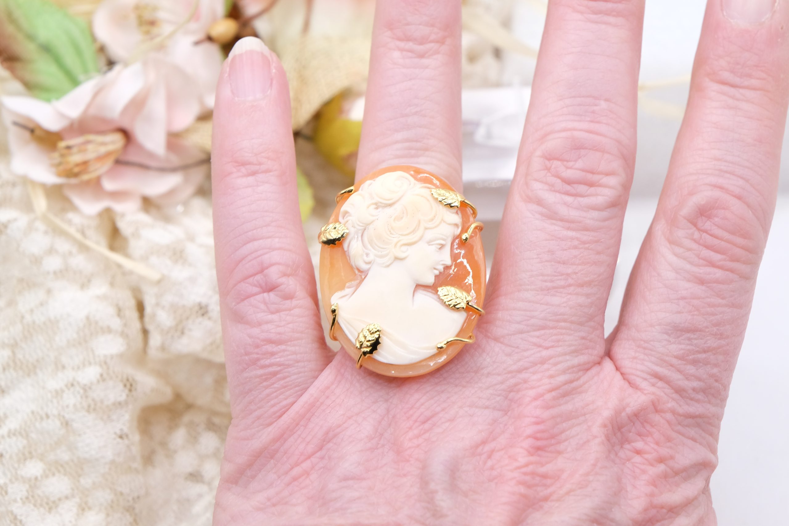 ANELLO CAMMEO DI TORRE DEL GRECO ARTIGIANALE ARGENTO 925 PLACCATO ORO TOP QUALITY F (1)