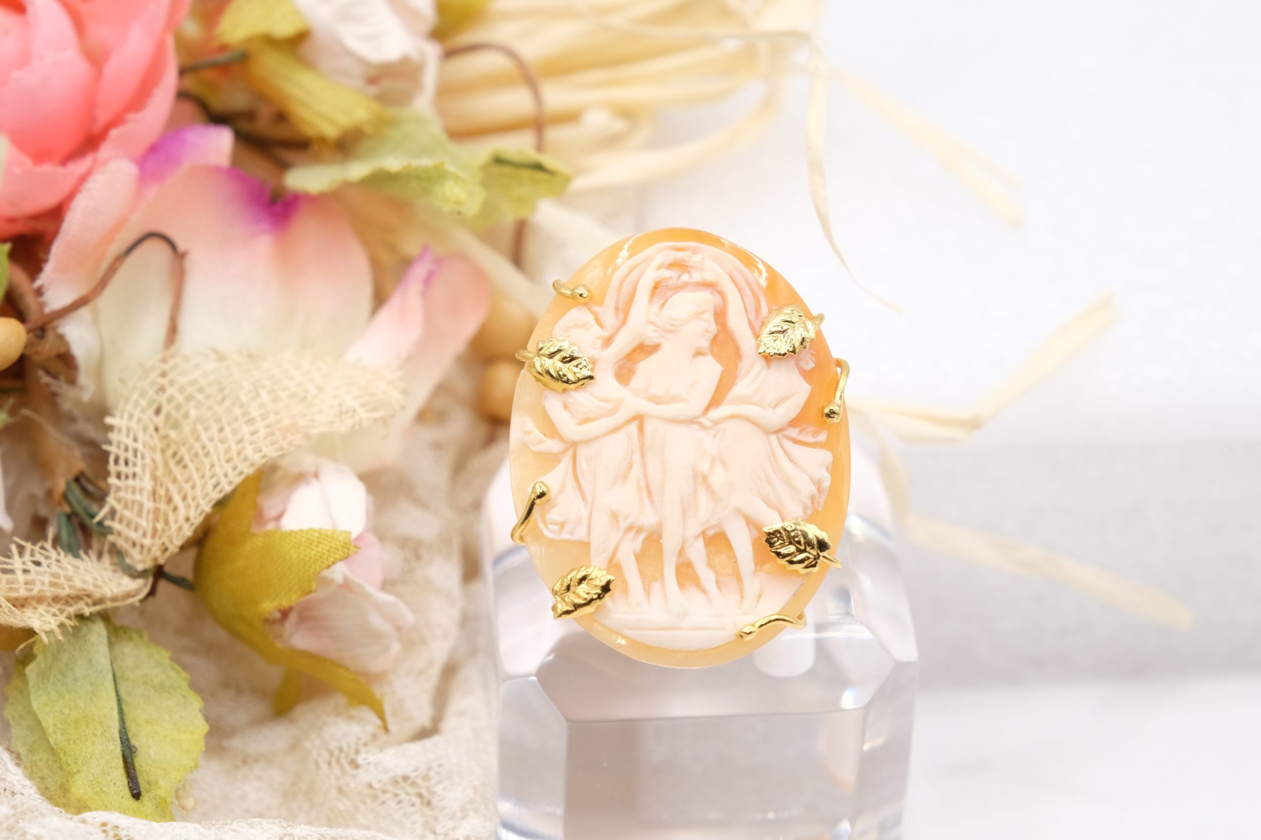 ANELLO CAMMEO DI TORRE DEL GRECO ARTIGIANALE ARGENTO 925 PLACCATO ORO TOP QUALITY LE TRE GRAZIE (2)