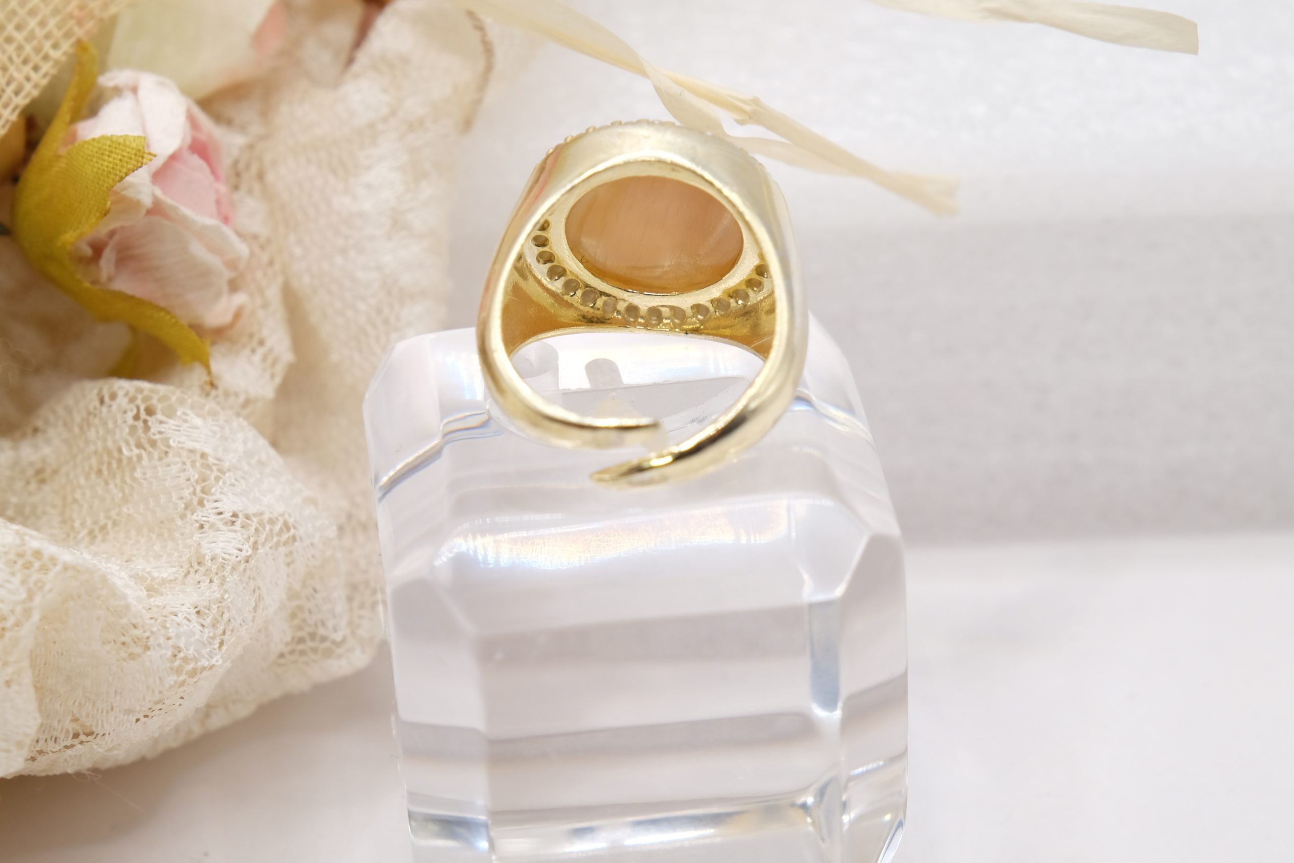 ANELLO CAMMEO ZIRCONI FIORE 5 PETALI ARGENTO 925 PLACCATO ORO CHIARO (4)