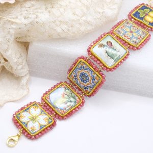 Bracciale Mattonelle Ceramica di Caltagirone Quarzo Fragola
