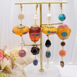 Ciondolo Pendente Barilotti Nepalesi BIG Decorati Pietre Perle Naturali