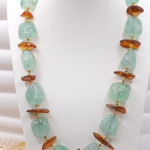 Collana Artigianale Ambra del Baltico Fluorite Smeraldo Argento B