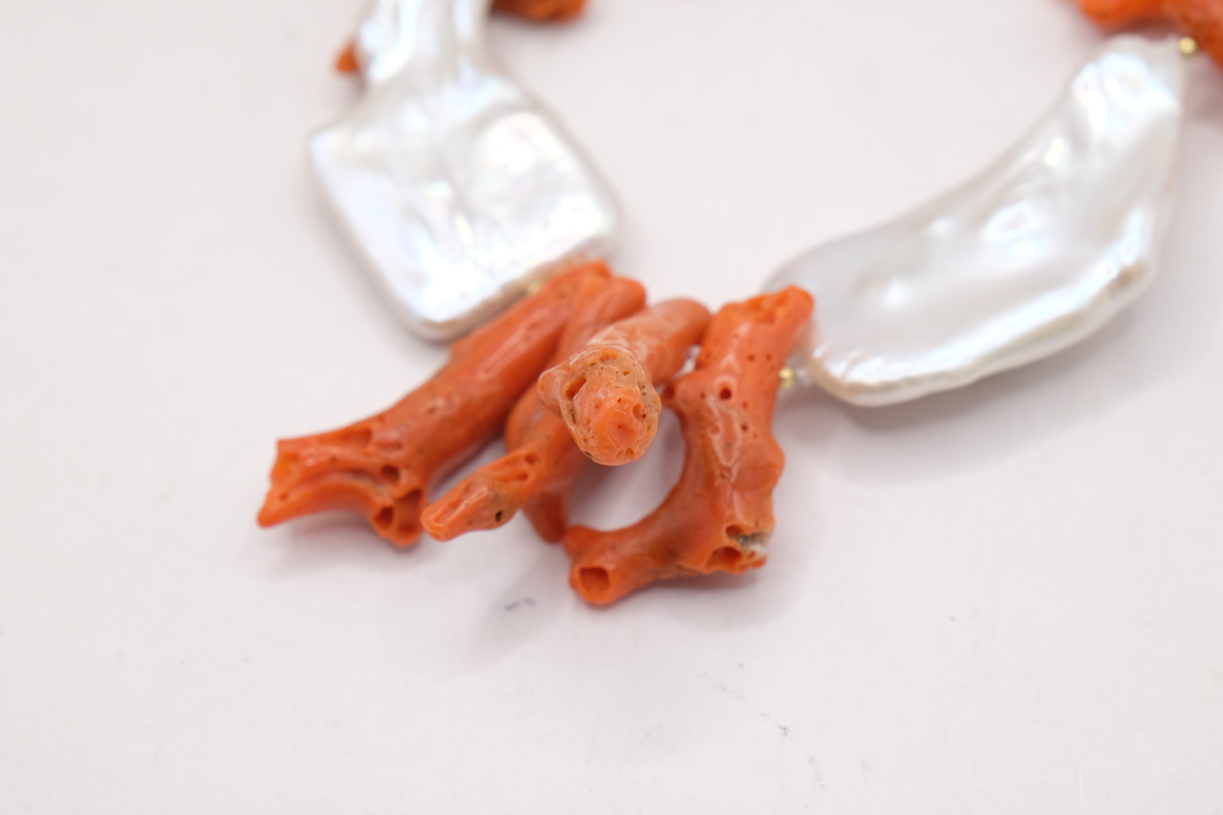 COLLANA ARTIGIANALE CORALLO NATURALE GRANDI PERLE ARGENTO (7)