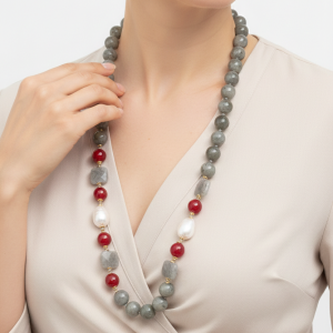 Collana Artigianale Labradorite Giada Borgogna Perle Ematite Argento 925