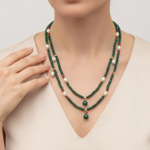 Collana Charleston Chanel Smeraldo Rubino Perle Charms