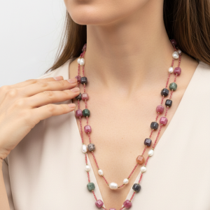 Collana Charleston Chanel Tormaline Perle Zirconi Borgogna