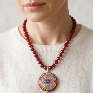 Collana Ciondolo Ceramica di Caltagirone Doppia Mattonella Giada Borgogna