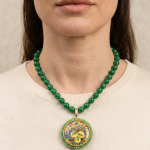 Collana Ciondolo Ceramica di Caltagirone Doppia Mattonella Giada Verde