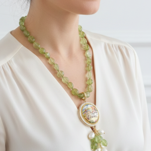 Collana Ciondolo Ceramica di Caltagirone Doppia Mattonella Tormaline Verde