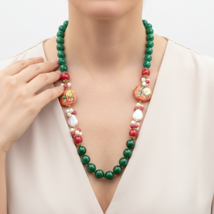 Collana Décolleté Piastrelle Ceramica Giada Verde Giada Borgogna Perla Perle