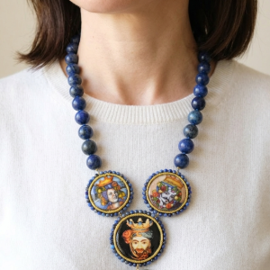 Collana a Y Ceramica di Caltagirone Mattonelle Tonde Lapis Perle