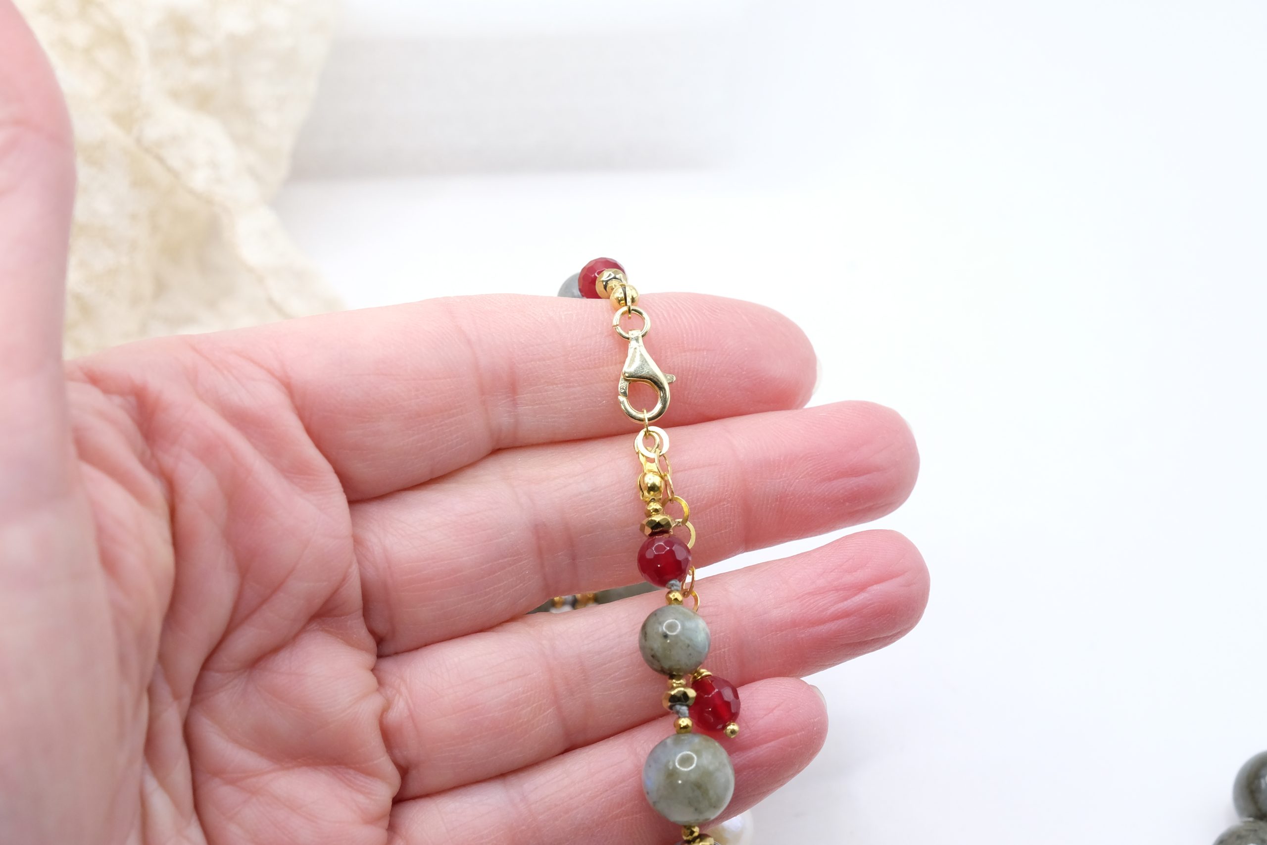 HANDMADE DECOLLETE' NECKLACE LABRADORITE BURGUNDY JADE PEARLS 925 SILVER (1)