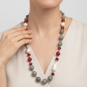 Collana Artigianale Labradorite Giada Borgogna Perle Ematite Argento 925