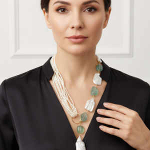 Collana Multifilo Lariat a Y Microperle Fluorite Argento 925