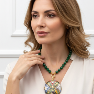 Collana Artigianale Piastra in Ceramica di Caltagirone Giada Verde Sicilia