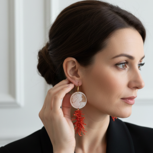 Orecchini Cammeo Torre del Greco Tondi Corallo Argento Dorato