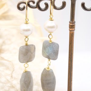 Orecchini Labradorite Perle Argento 925