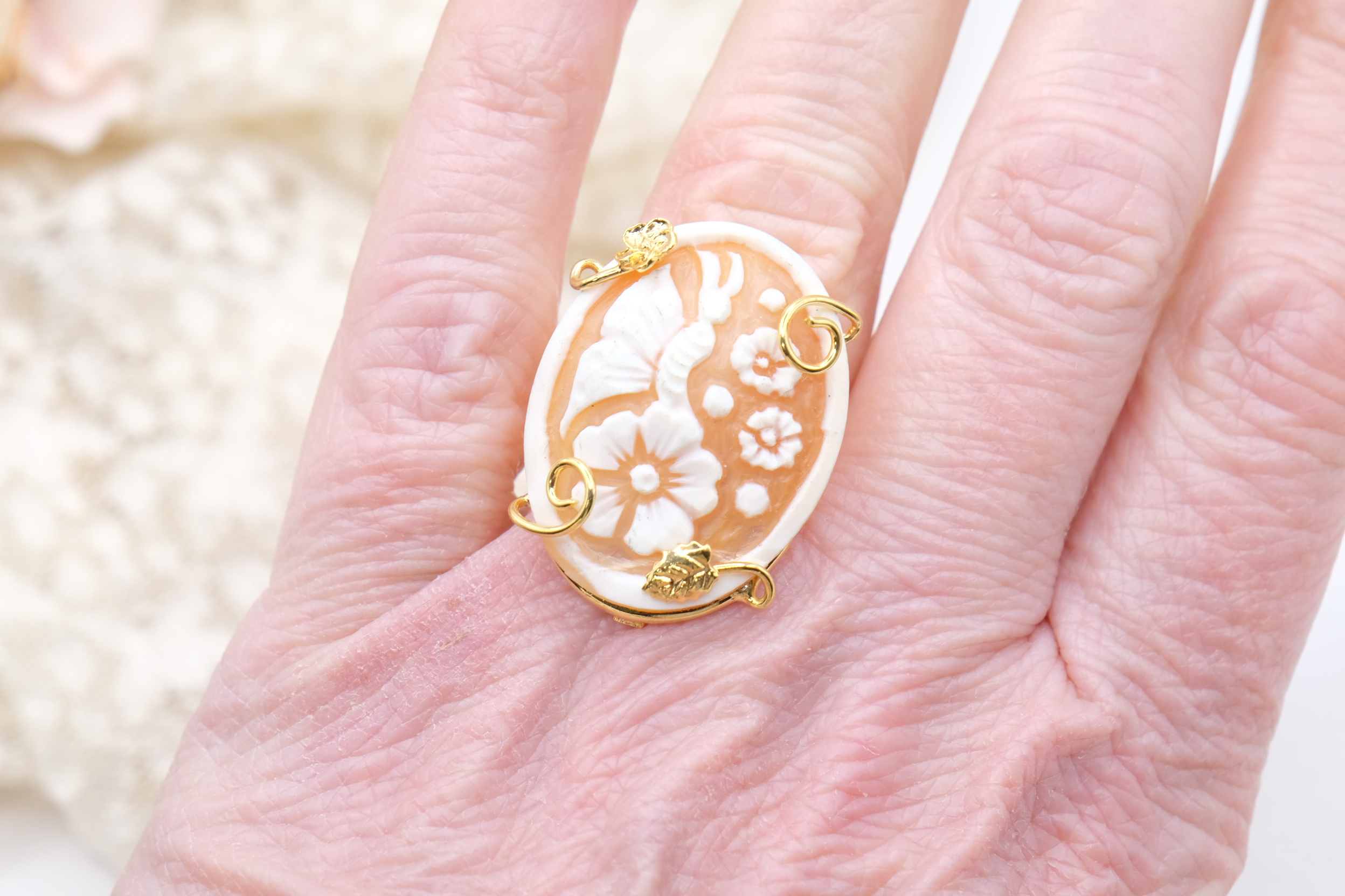 ANELLO ARTIGIANALE CAMMEO DI TORRE DEL GRECO FIORI FARFALLA (1)