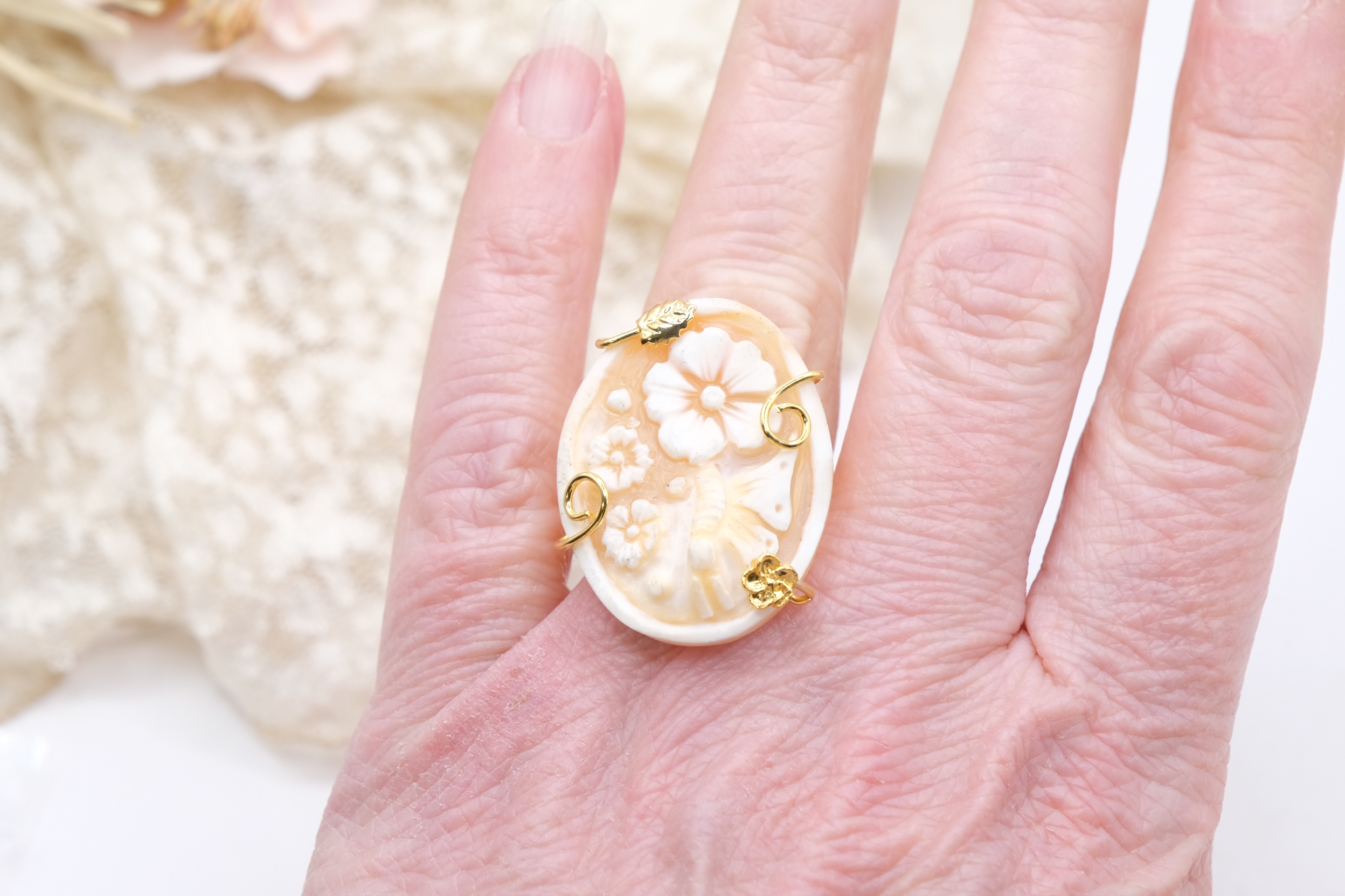 ANELLO ARTIGIANALE CAMMEO DI TORRE DEL GRECO FIORI FARFALLA (5)