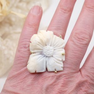 Anello Cammeo di Torre del Greco Fiore Naturale Ottone