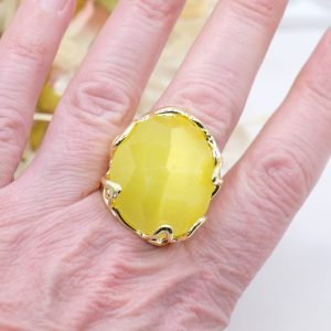 Anello Maxi Occhio di Gatto Giallo Ottone