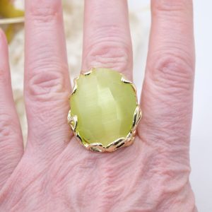 Anello Maxi Occhio di Gatto Verde Lime Ottone