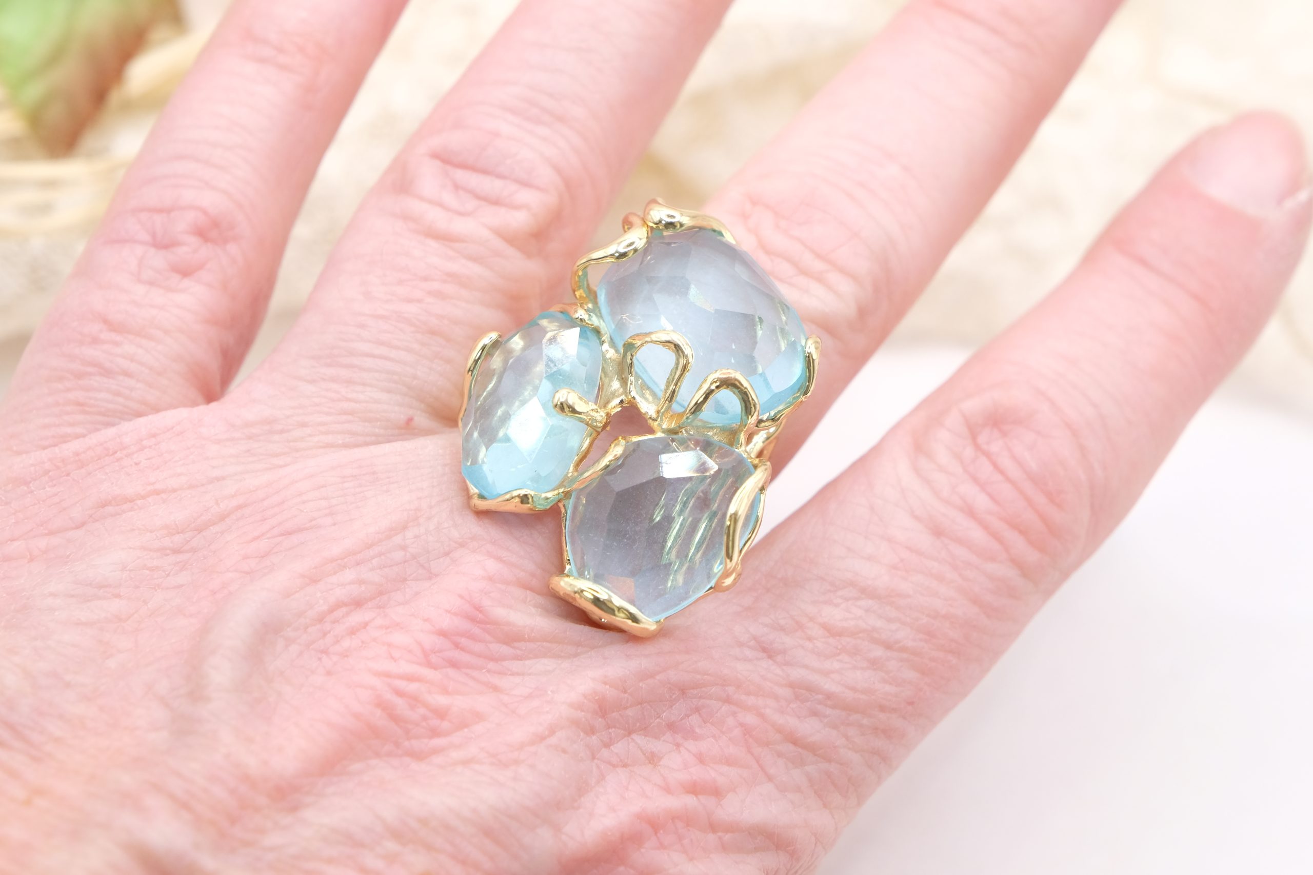 ANELLO CRISTALLO DI ROCCA AZZURRO ACQUAMARINA OTTONE (2)