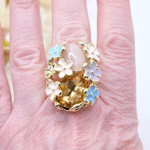 Anello Maxi Fiori Occhio di Gatto Cristallo Ottone Misura 20