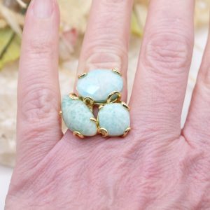 Anello 3 Pietre AMAZZONITE Ottone Regolabile