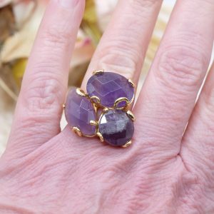 Anello 3 Pietre AMETISTA Ottone Regolabile