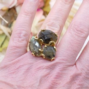 Anello 3 Pietre LABRADORITE Ottone Regolabile