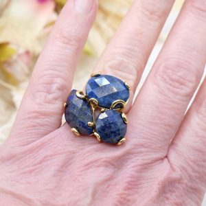 Anello 3 Pietre LAPISLAZULI Ottone Regolabile