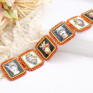 Bracciale Mattonelle Ceramica di Caltagirone Corallo Bamboo B
