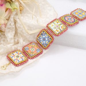 Bracciale Mattonelle Ceramica di Caltagirone Zirconi Rosa
