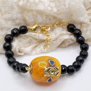 Bracciale Jet Nero Elemento Nepalese Acciaio